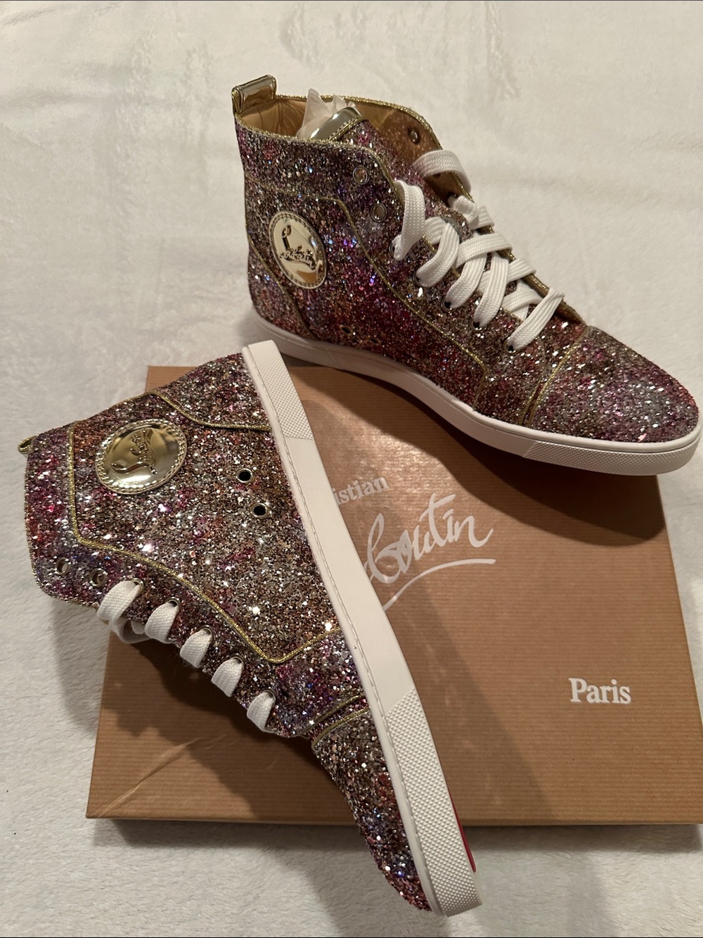 Christian Louboutin Women's Glitter High-Top Sneakers - ROSETTE.